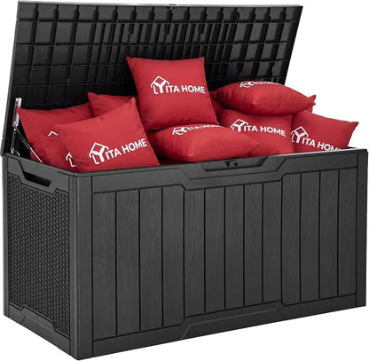 YITAHOME 100 Gallon Large Outdoor Deck Box | Waterproof Resin Storage Box, Lockable Indoor Outdoor Storage Container for Patio Furniture Cushions, Pool Accessories