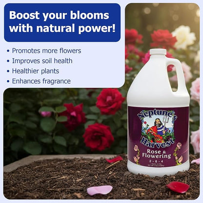 Neptune's Harvest Rose & Flowering Fertilizer (2-6-4) - 1 Gallon - Organic Liquid Rose Food for Vibrant Blooms & Growth - Promotes Healthy Foliage - Ideal Fertilizer for Indoor & Outdoor Use