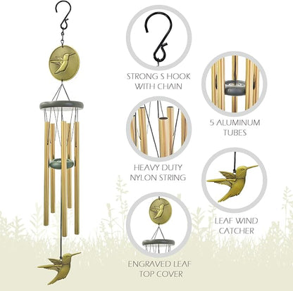 Hummingbird Wind Chimes for Outside,32 "Memorial Outdoor Wind Chime Create a Zen Atmospherer,Hummingbird Gift for Women Mother Father Christmas,Home Garden Patio Yard Decor(Bronze)