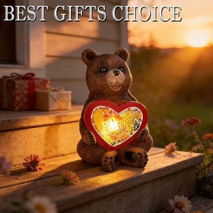 Solar Bear Garden Statues Decor for Outdoor, Brown Bear Figurine Lights for Lawn Patio Yard Decoration - Unique Christmas Housewarming Gift for Grandma Wowen Mom