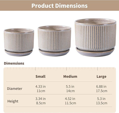 SURE YUESI Ceramic Plant Pots Set of 3, Indoor Outdoor Planters with Drainage Hole and Saucer, Ceramic Flower Pots for Indoor Plants, 4.3+5.5+6.8 Inch, Home, Garden, Patio and Office, Matte Grey