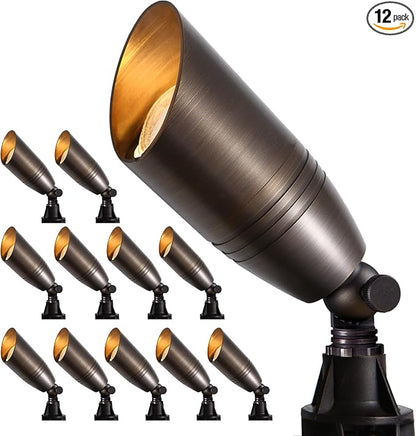 Gardencoin Solid Brass Outdoor Landscape Spotlights, 12V Heavy Duty Low Voltage Landscape Lighting, LED Spot Light Fixture Waterproof, Classic Bronze Uplight Without MR16 Bulb, 12pack