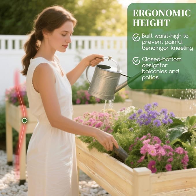 Wood Raised Garden Bed, 48x24x30in Elevated Wooden Planter Box with Legs Standing Growing Bed for Backyard, Patio, Balcony with Bed Liner, 200 Pound Capacity 2PCS