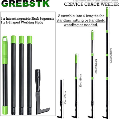 GREBSTK Crack Weeder Crevice Weeding Stainless Steel Tool Adjustable, 63 in | Adjustable 21-63in, Rust-Resistant L-Shaped Blade, Comfortable Handle, for Patio Cracks, Driveway Gaps, Walkway Edging