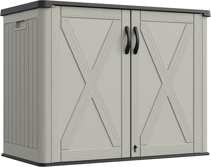 Greesum Outdoor Storage Cabinet, 26 CUFT Deck Box Without Shelves, Waterproof Plastic Storage Shed for Patio Cushions, Gardening Tools, Lockable and Sidehandles, UV Resistant, Beige