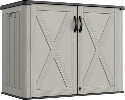 Greesum Outdoor Storage Cabinet, 26 CUFT Deck Box Without Shelves, Waterproof Plastic Storage Shed for Patio Cushions, Gardening Tools, Lockable and Sidehandles, UV Resistant, Beige