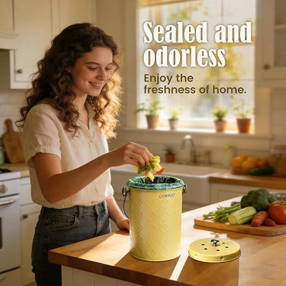 AOSION Countertop Compost Bin Kitchen,Odorless Indoor Compost Bin with Lid | 1 Gallon Composter Container,Removable Inner Bucket,50 Compost Bags,2 Carbon Filters,ideal for food scraps,coffee grounds