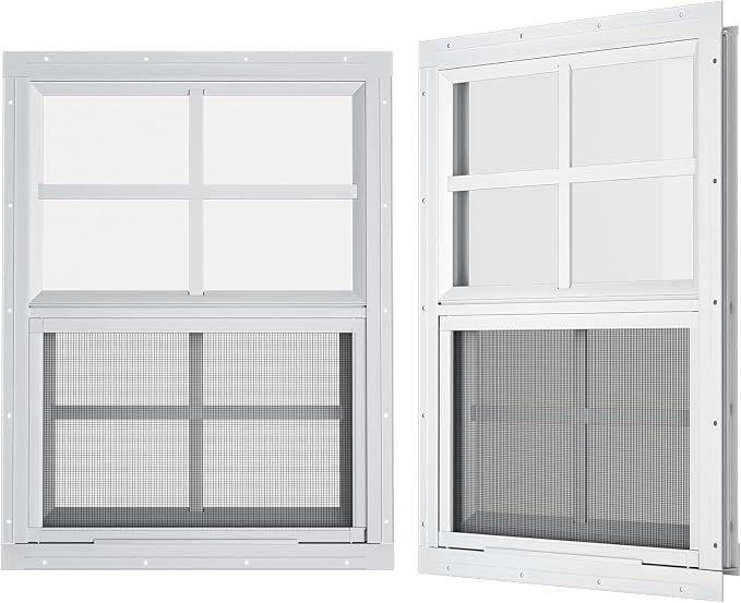 2 Pack Shed Windows 18" W x 23" H Flush Mount, White Household Windows for Playhouses, Barns, Chicken Coop