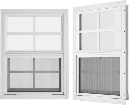 2 Pack Shed Windows 18" W x 23" H Flush Mount, White Household Windows for Playhouses, Barns, Chicken Coop