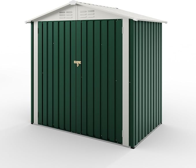 6X4 FT Outdoor Storage Shed, Galvanized Steel Outdoor Storage Shed, 130 Cu Ft Weather Resistant Garden Tool Sheds with Door & Sloped Roof, Multi-Use Shed for Bikes, Ladders