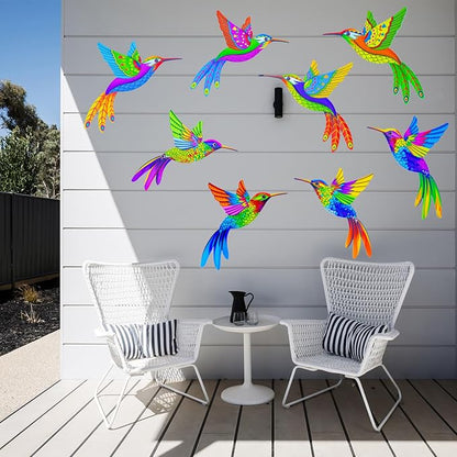 Cruis Cuka Outdoor Wall Art Metal Hummingbird 3D Wall Art for Outside Fence Decorations Outdoor Patio Decor- (Set of 8,Colore)