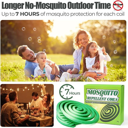 20 Pack Mosquito Repellent Coils, Natural Citronella Incense for Patio & Outdoor - 7 Hour Long Lasting Bug Repellent for Yard, Camping & Deck - Plant Based Insect Control with 1 Holder 2 Stands