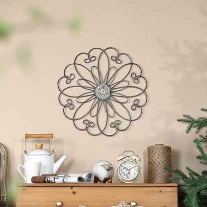 YiLifebes Metal Flower Wall Decor, 18”x18” Metal Floral Scroll Wall Art, Iron Wall Decoration Sculpture for Living Room Bedroom Bathroom Outdoor Garden, (Flower A)