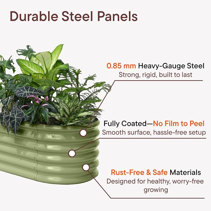 2-Pack Galvanized Raised Garden Bed 8x2x1.5 ft, 17" Tall Planter Boxes Outdoor, Zn-Al-Mg Metal Raised Beds for Gardening Herb Fruit Vegetable, Modular Flower Bed for Outdoor Plants-Sand Beige