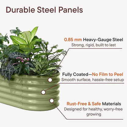 2-Pack Galvanized Raised Garden Bed 8x2x1.5 ft, 17" Tall Planter Boxes Outdoor, Zn-Al-Mg Metal Raised Beds for Gardening Herb Fruit Vegetable, Modular Flower Bed for Outdoor Plants-Moss Green