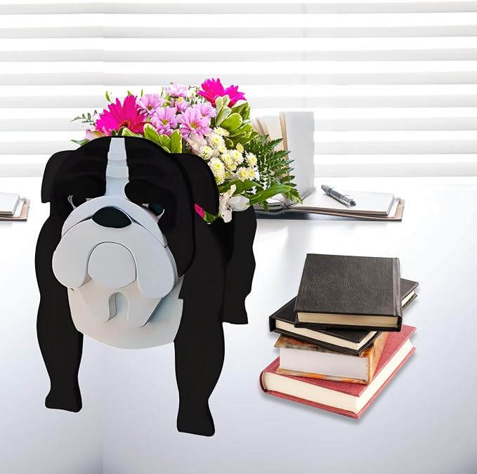 Black English Bulldog Dog Planter Pots, 9.45 x 7.48 x 10.63 Inches | Dog Flower Pot, Cute Animal Shaped Plant Pot, Gifts for Women & Pet Lovers, Indoor Outdoor Garden Home Office Decor