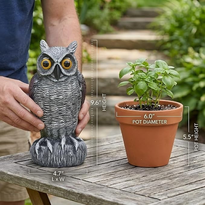 3-Pack Owl Decoys for Bird Deterrent - Weatherproof Bird Repellent Devices for Outdoor Use - Plastic Owls to Scare Birds Away and Control Garden Pests
