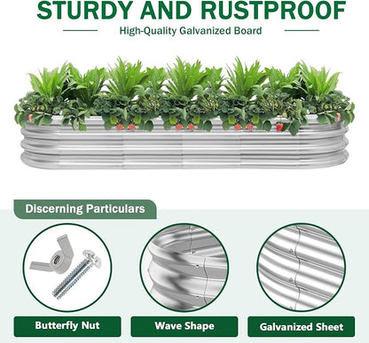 RAYKEEP 2pcs 7x2x1FT Raised Garden Beds Outdoor Kit, Galvanized Oval Planter Box, Metal Bottomless Elevated Garden Boxes Set for Planting Vegetables, Fruits, Flowers