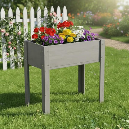Raised Garden Bed with Legs Elevated Wooden Planter Box for Backyard Patio Balcony Deep Grow Box for Vegetables Flowers Fruits & Herbs (Grey, 31x31x16in)