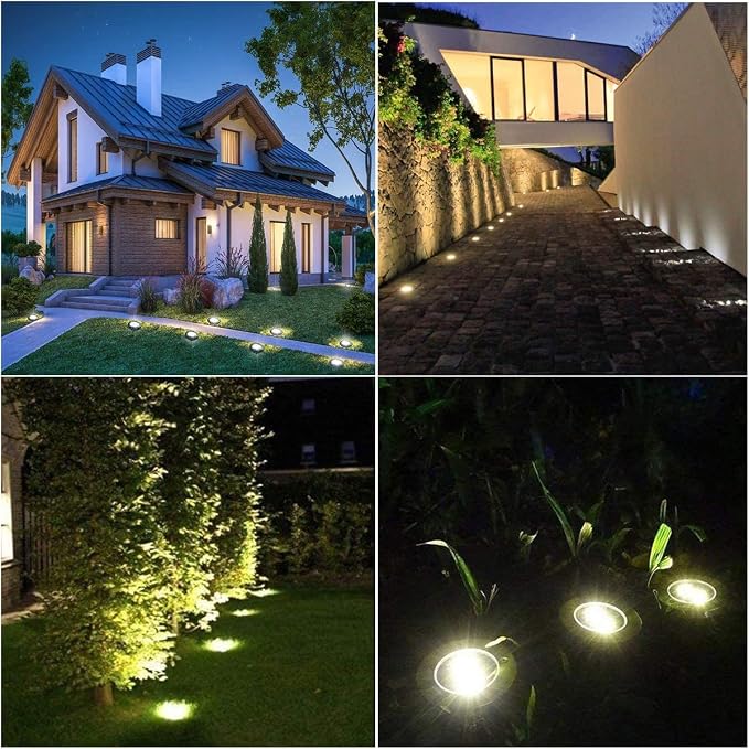 Rayolon Solar Ground Lights, Waterproof Solar Garden Lights, Upgraded Outdoor Garden Waterproof Bright in-Ground Lights, Landscape Lights for Pathway,Yard,Deck,Lawn,Patio,Walkway (4 Pack Warm Light)