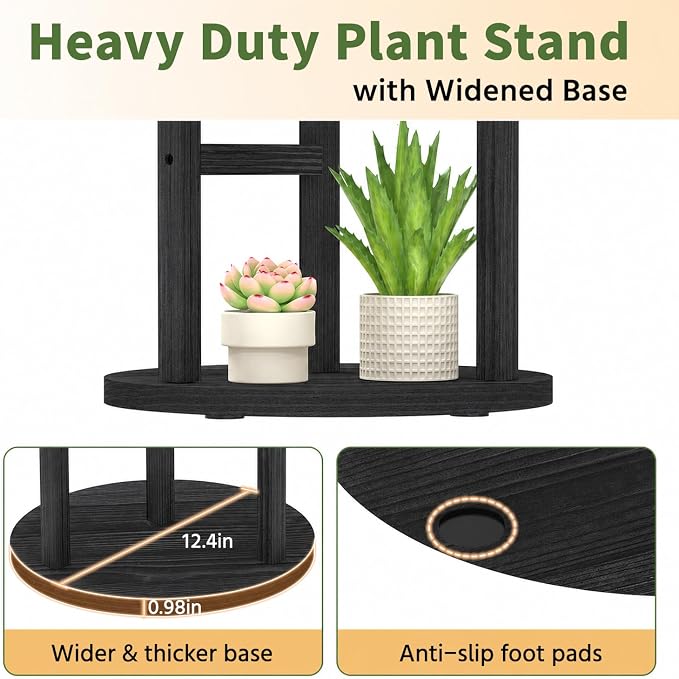 LASZOLA 3 Tiered Wood Plant Stand Indoor Corner, Flower Holder Rack Tall for Multiple Plants, Rustic Planter Shelf Display for Patio Garden Balcony Living Room, Black