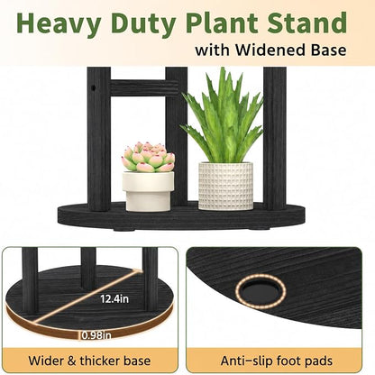 LASZOLA 3 Tiered Wood Plant Stand Indoor Corner, Flower Holder Rack Tall for Multiple Plants, Rustic Planter Shelf Display for Patio Garden Balcony Living Room, Black