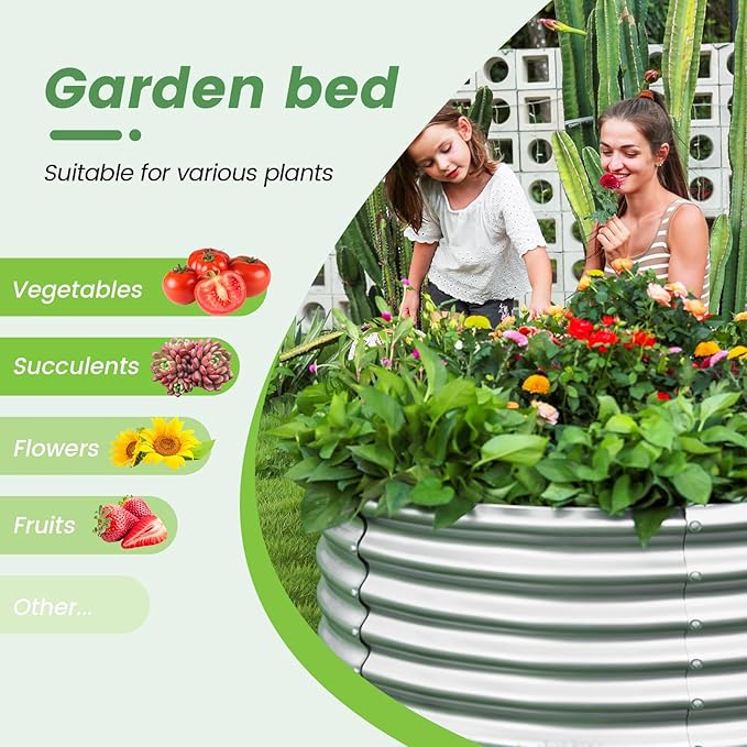 Land Guard 4×4×2ft Galvanized Raised Garden Bed Kit 2Pcs, Planter Raised Garden Beds Outdoor, Round Clearance Raised Garden Beds for Gardening Vegetables (Silver)