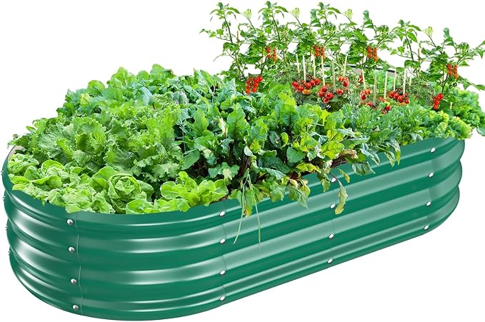 TBMLC Oval Galvanized Planter Box, Metal Raised Garden Bed - 0.8MM Thick- Ideal for Outdoor Gardening and Planting of Vegetables Flowers Fruits Succulent Plants and Others (Green, 5X2.7X1 FT)
