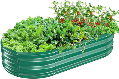 TBMLC Oval Galvanized Planter Box, Metal Raised Garden Bed - 0.8MM Thick- Ideal for Outdoor Gardening and Planting of Vegetables Flowers Fruits Succulent Plants and Others (Green, 5X2.7X1 FT)