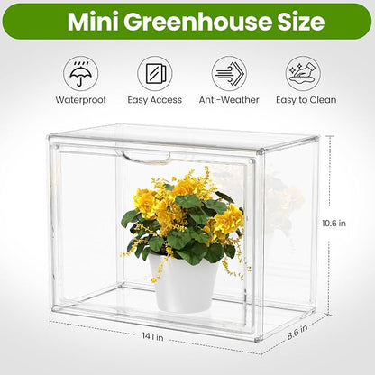 BOHOIDEE 14.1"X10.6"X8.6" Mini Greenhouse for Indoor, Clear Portable Tabletop Green House with Magnetic Door for Small Plants Nursery Germination and Display(1, Medium-A)