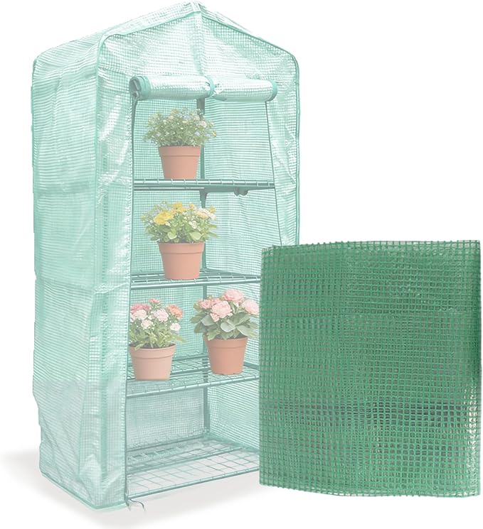 4 Tier Greenhouse Replacement Cover, 63" x 27.2" x 19.3"Greenhouse PE Cover with Roll-Up Zipper Door & Screen Ventilation, Waterproof UV Resistant Outdoor Greenhouse Cover (Frame Not Included)