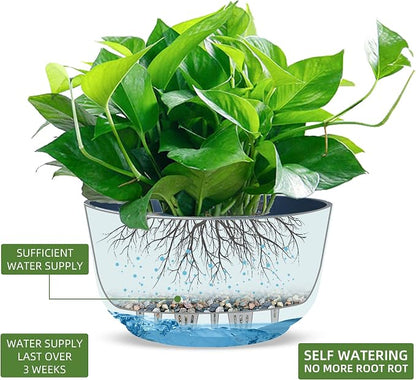 Dexceder 8.75 Inch Self Watering Hanging Planter (2 Pack, Deep Blue) | Thickened Hanging Basket Flower Plant Pot Indoor Outdoor
