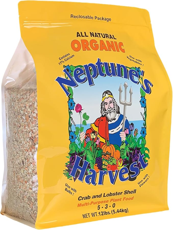 Neptune’s Harvest Organic Crab & Lobster Shell Multi-Purpose Plant Food (5-3-0) - 12 LB Resealable Bag - Rich in Nutrients Soil Fertilizer - Plant Food for Lawns, Gardens, and Vegetables