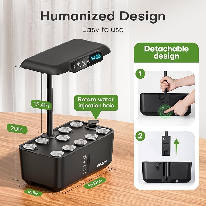 Ahopegarden Hydroponics Growing System Herb Garden: 10 Pods Indoor Garden Kit with LED Grow Light and Smart Temp & Humidity Display - Plant Germination Kit for Home Kitchen