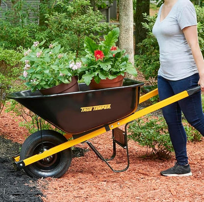 True Temper Wheelbarrow with Pneumatic Tire and Steel Handles, 6 Cu. Ft