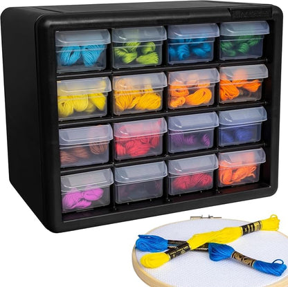 Akro-Mils 16-Drawer Plastic Drawer Storage Cabinet for Garage Organization, Beads, Makeup Organizer, Building Bricks Storage, Teacher Toolbox, 10-1/2" W x 6-1/2" D x 8-1/2" H, 10116 Black (Pack of 2)