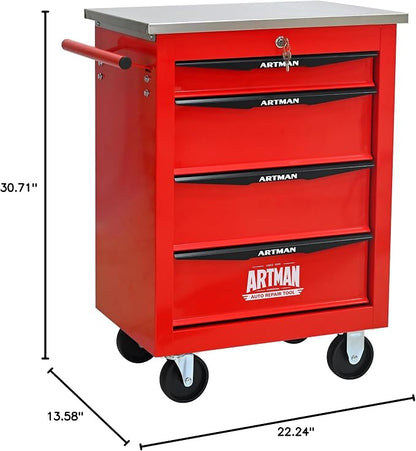 KEIKI 4 Drawers Tool Cart on Wheels,Multifunctional Rolling Tool Chest Tool Storage,Drawers Rolling Tool Trolley Organizer Tool Case for Garage, Warehouse, Workshop, Repair Shop (Red)