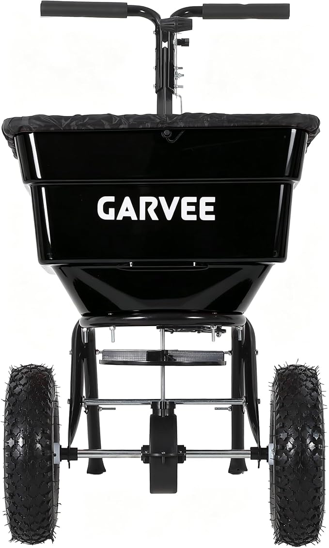 100LBS Push Broadcast Spreader, 12FT Spreading Width, 13in All-Terrain Wheels, Adjustable Flow Control, Heavy Duty Walk Behind Lawn Spreader for Fertilizer, Grass Seed, Ice Melt, Salt