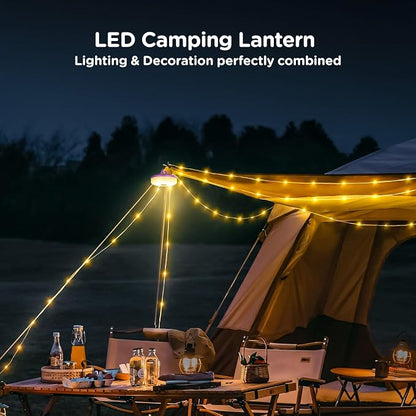 OGERY Camping String Lights, 4 in 1 Quick Storage 32.8FT Rechargeable Tent Lights String with 8 Lighting Modes, Hanging Waterproof Portable LED Lamp for Outdoor Patio Awning Garden Party Essentials