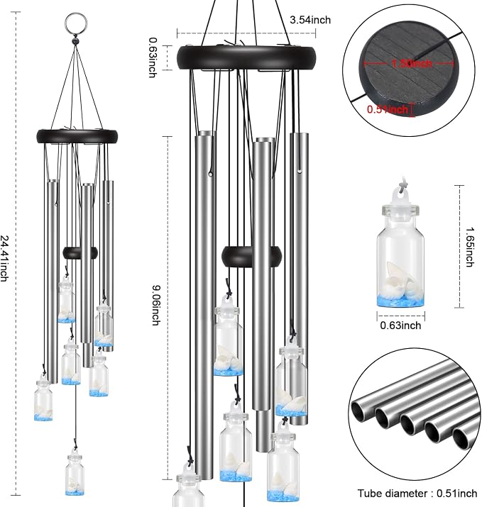 Virekm Friendship Wind Chimes, Small Outdoor Windchime for Patio Decoration, Garden Decor. Zen Garden Decor Christmas Mothers Day Mom Wind Chimes Gifts (Wishing Bottle)