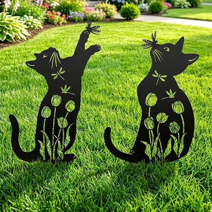 Metal Cat Garden Decor for Outside, Unique Cat Gifts for Women/Men Cats Lovers Gifts Rust Proof Black Silhouette Decorative Garden Stakes for Yard Art Decor, Lawn, Patio, Outdoor Decorations