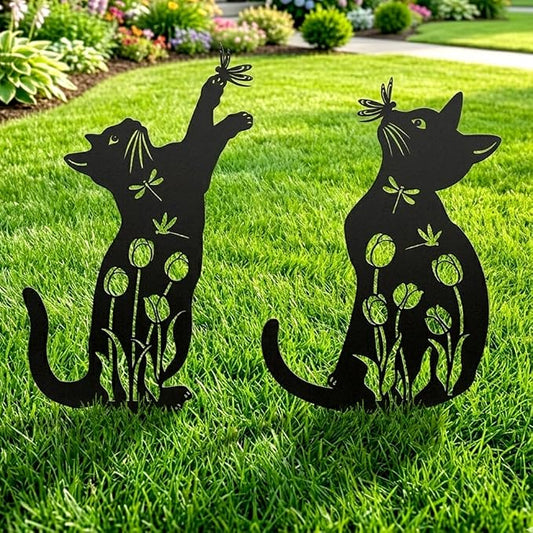 Metal Cat Garden Decor for Outside, Unique Cat Gifts for Women/Men Cats Lovers Gifts Rust Proof Black Silhouette Decorative Garden Stakes for Yard Art Decor, Lawn, Patio, Outdoor Decorations