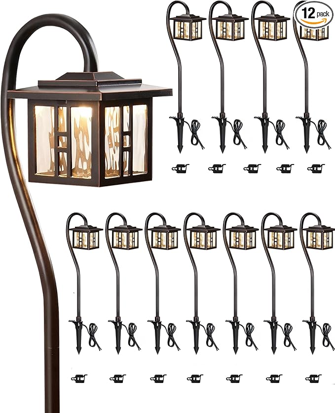LITFIT Low Voltage Landscape Lighting,12V 3W 185LM 3000K ORB Electric Pathway Lights, Waterproof Wired Garden Light with Connectors for Walkway Yard, Die-Cast Aluminum, 50000H Integrated LED, 12Pack