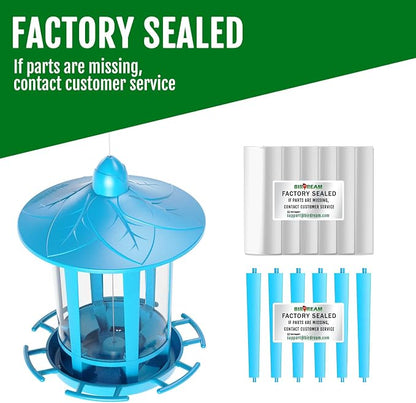 Birdream 2 Pack Bird Feeders for Outdoor Hanging, Assembly Required, 1-Min Easy Setup, Charming Castle Design, Attracting Cardinals Chickadees Goldfinches & Sparrows - Blue