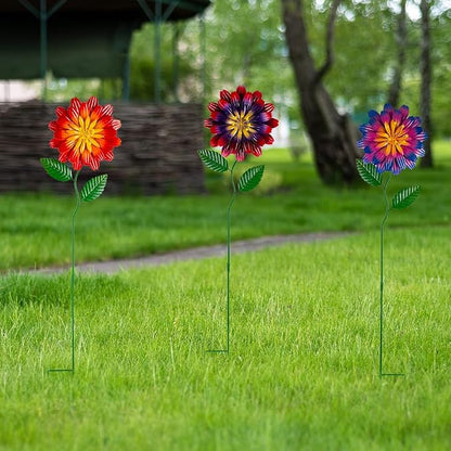 Metal Flowers for Outside,3 Pack Flowers Decorative Garden Stakes Spring Decor,Waterproof Metal Yard Art for Outside,Lawn,Patio,Yard