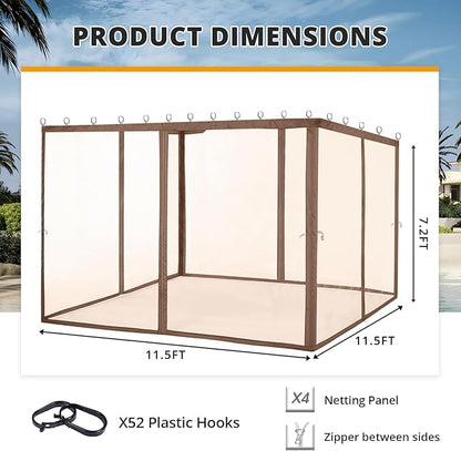 MASTERCANOPY Patio Gazebo Mosquito Netting Screen Walls (10x10, Coffee)
