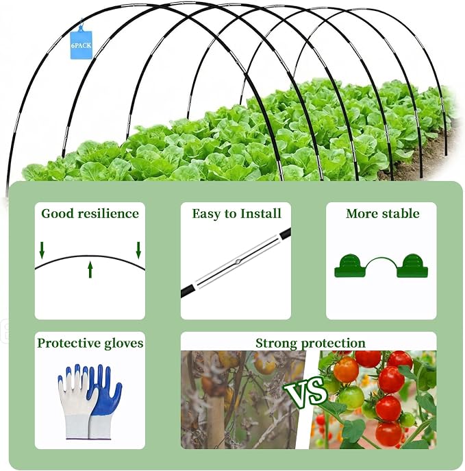 Garden Netting Kit for Raised Beds 10 x 33 FT Strong Mesh Netting 6 Sets of Fiberglass Garden Hoops Inscet Barrier Protection Net for Vegetable Plant Fruit Flowers