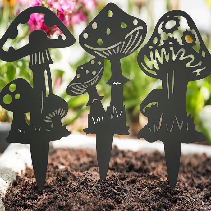 Decorative Garden Stakes， Fairy Garden Stakes, Butterfly Fairy Stakes for Weather Resistant Black Metal Outdoor Decorative Art for Women Gift (Matte Black, 6P-C)