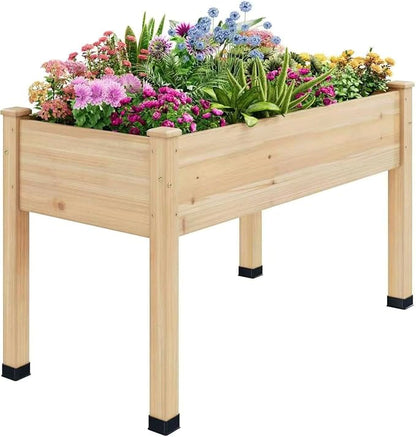 Wood Raised Garden Bed, 48x24x30in Elevated Wooden Planter Box with Legs Standing Growing Bed for Backyard, Patio, Balcony with Bed Liner, 200 Pound Capacity