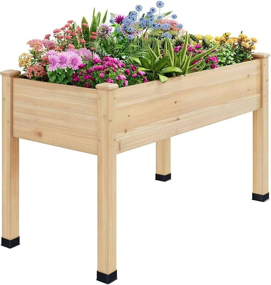 Wood Raised Garden Bed, 48x24x30in Elevated Wooden Planter Box with Legs Standing Growing Bed for Backyard, Patio, Balcony with Bed Liner, 200 Pound Capacity
